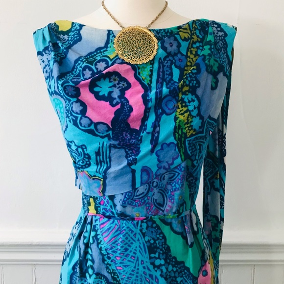 Vintage VTG 60s 1960s PSYCHEDELIC BATIK Blue Dream Festival Maxi Dress Xs - Picture 3 of 6